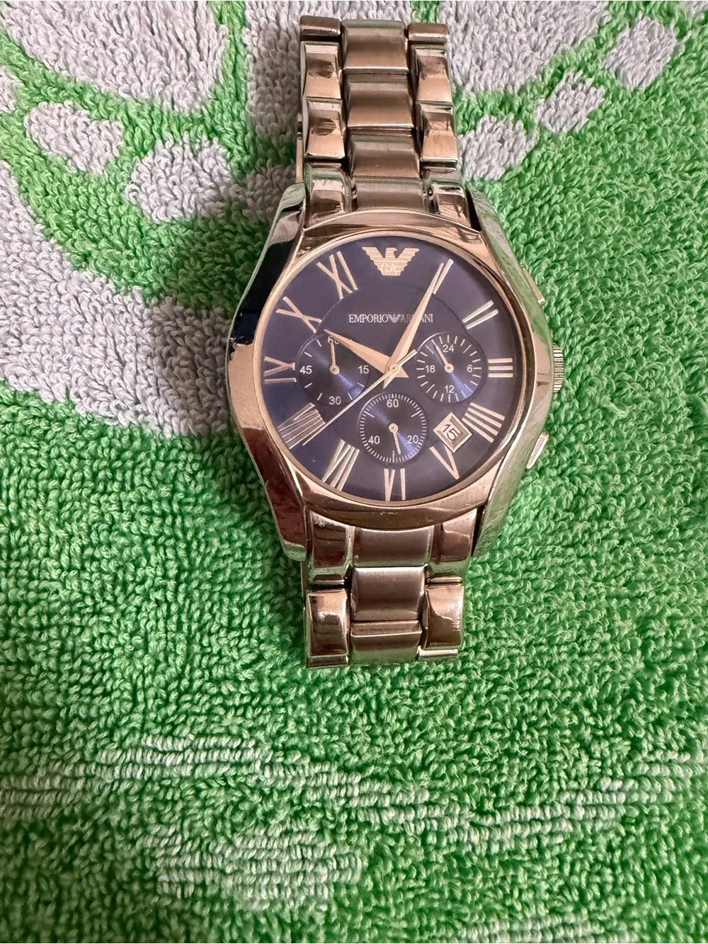 Emporio Armani Silver-Tone Bracelet Watch with Black Dial